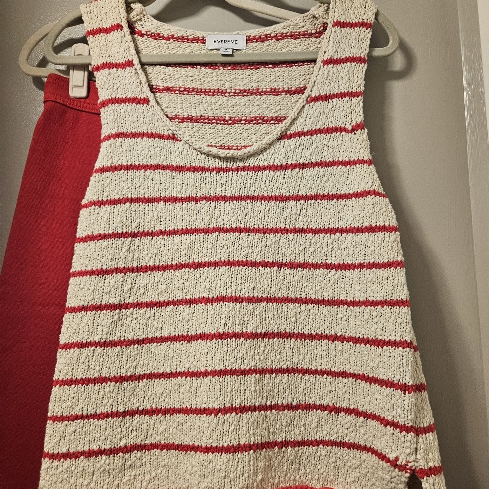 Pistola Flare Red Jeans, Wishlist Lobster Sweater & Evereve Striped Tank - Picture 3 of 9